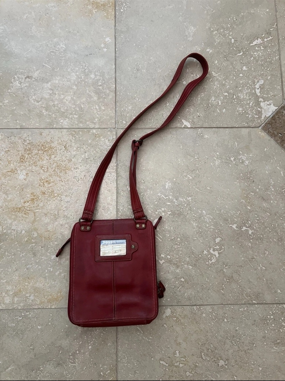 VTG Fossil Red Leather Crossbody Shoulder Bag